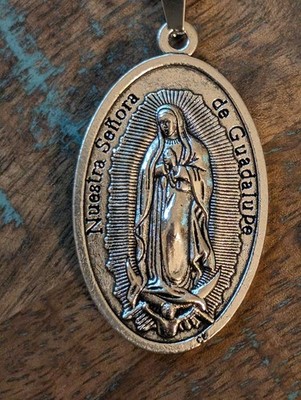 Virgen De Guadalupe Virgin Maria Mary Medal Necklace 1.5'' and 23'' Metal