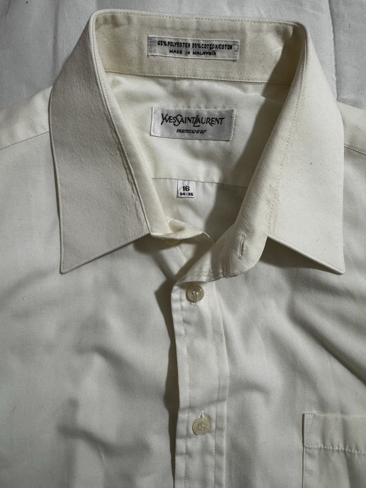 Camicia vintage Yves Saint Laurent uomo bianco sporco 16 34 35 manica lunga con bottoni