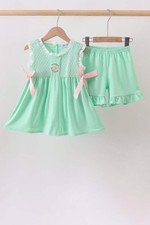 Green Butterfly Smocked Ruffle Shorts Set