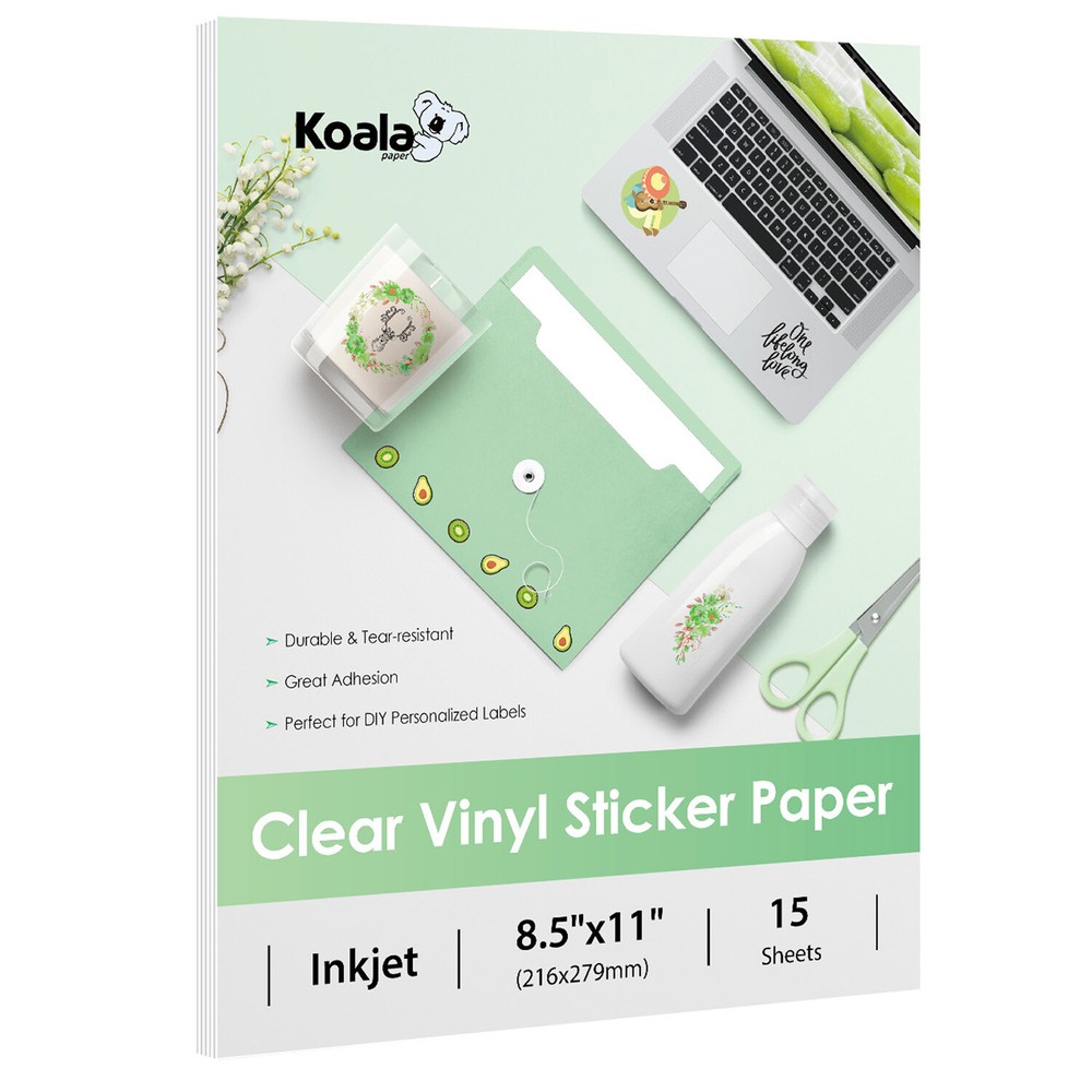 Waterproof Koala Clear Inkjet Sticker Paper - 15 Sheets Printable Vinyl