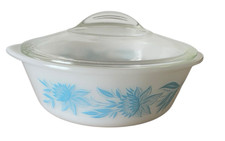 Vintage Glasbake Blue Floral 2 Qt Casserole D...