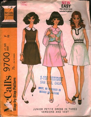 9700 Vintage McCalls SEWING Pattern Misses 1960s Juniors Dress 3 ...
