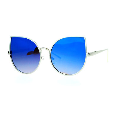 Foxy Cateye Flat Lens Sunglasses Super Oversized Metal Frame Mirror Lens
