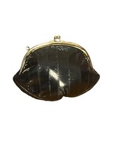 Lee Sands Eel Skin Vintage Double Kiss Lock Framed Coin Purse Wallet Black 80 s