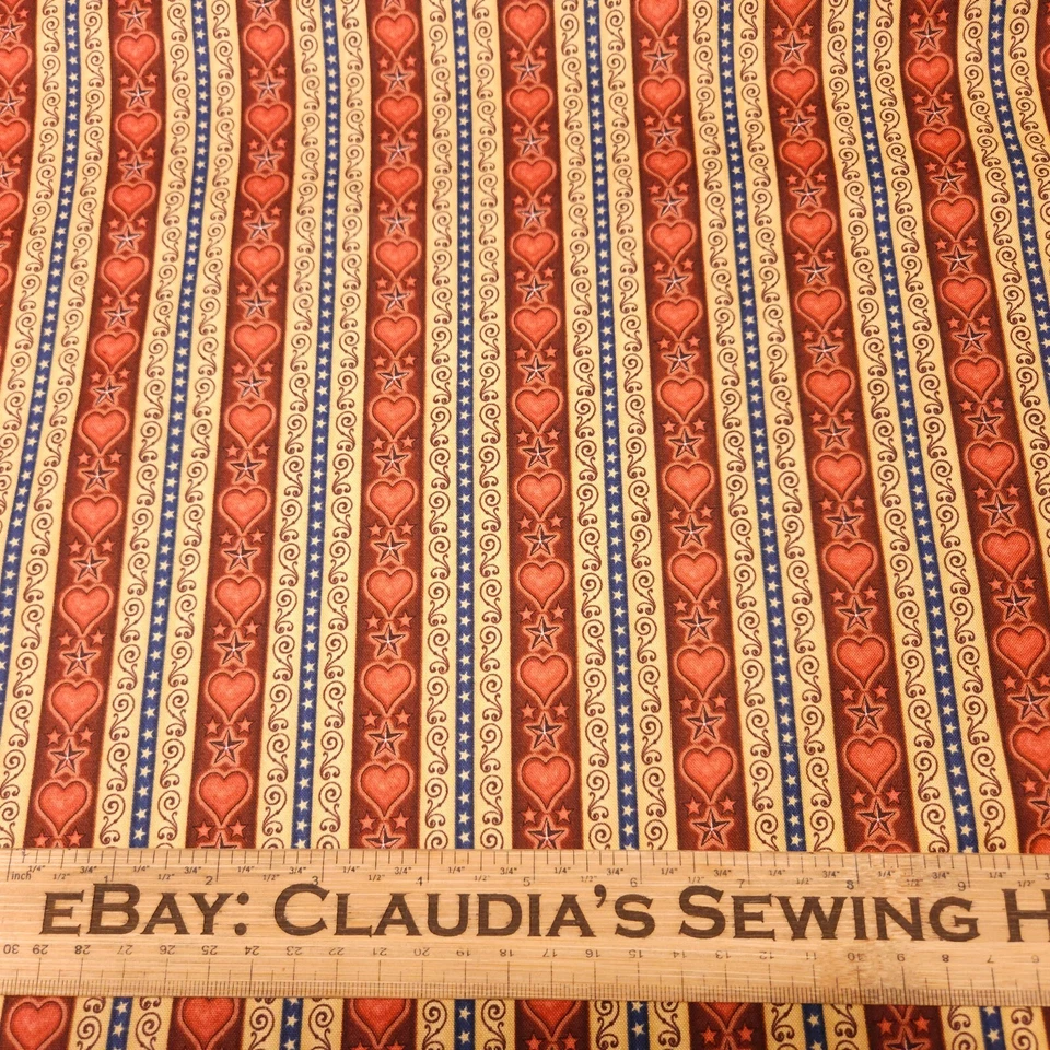 For Love of Country por Dan Morris Acolchado Tesoros Azul Tostado Rojo Corazón Rayas Foto 2 de 3