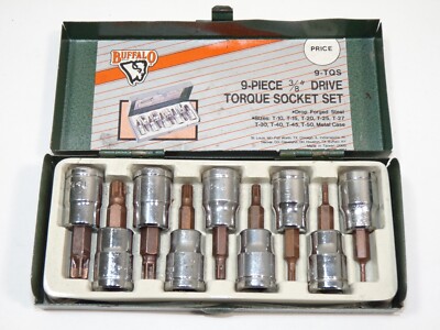 BUFFALO 9 PIECE 3/8'' TORX SOCKET SET T-10 T-15 T-20 T-25 T-30 T-40 T-45 T-50