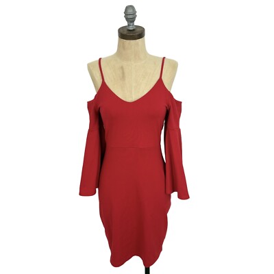 SUSANA MONACO Cold Shoulder Bell Sleeve Dress XS Red V-Neck Party EUC B10