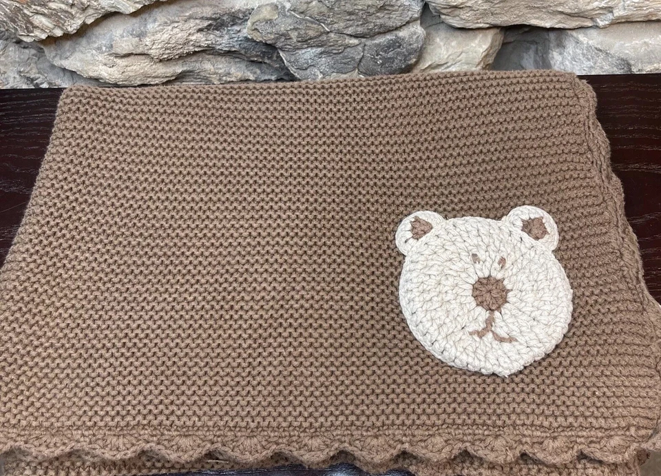 考拉宝宝棕色针织婴儿毯泰迪熊头 2013 28x44 — 第 2/4 张图片