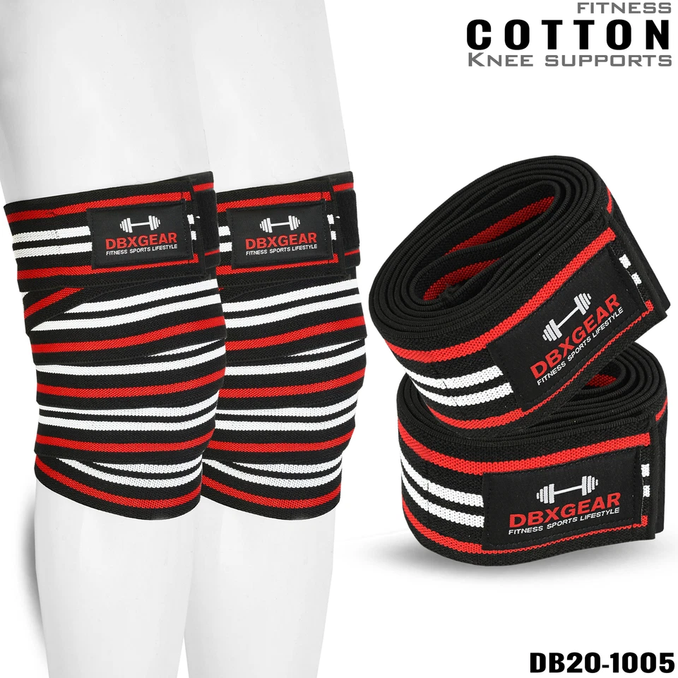 Weight Lifting Knee Wraps Cotton Bandage Elasticated Gym Workout PAIR Support - Image 1 of 1