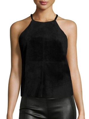 Townsen Lotta Suede T-Back Top Black Leather Size XS