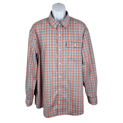 Duluth Button Down Shirt Men Extra Large Relaxed Orange Grey Plaid Long Sleeve