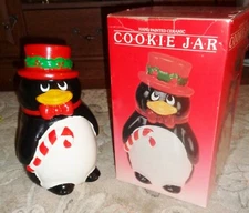 Vintage In Box 1987 Macy's "The Cellar" Penguin Candy Cane Cookie Jar 11 In. 