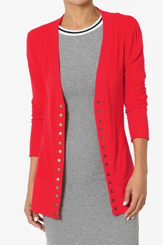 Women's Classic Snap Button Front V-Neck Long Sleeve Cute Knit Sweater Cardigan - Picture 105 of 152