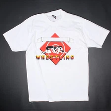 VTG Screen Stars Best T Shirt L White Red Wrestling Coach Single Stitch USA 