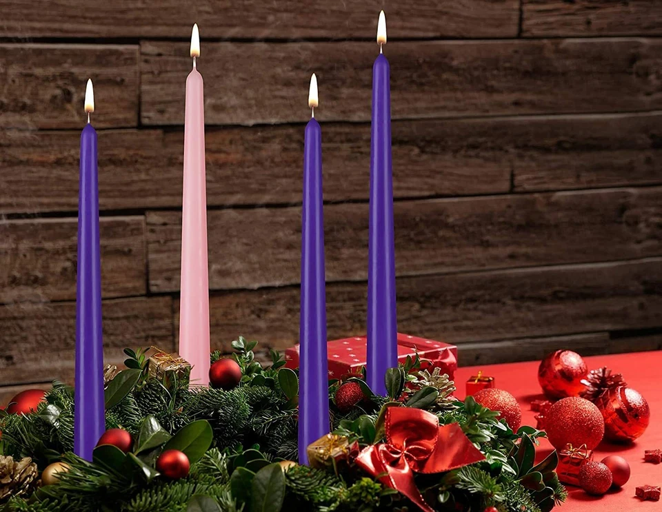 Velas de Adviento BRUBAKER púrpura y rosa - velas cónicas de 10" - hechas en Europa Foto 4 de 4