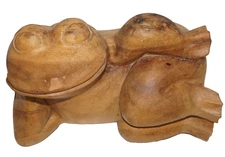 Vintage Large Hand-Carved Solid Wood Frog Sculpture 7x10