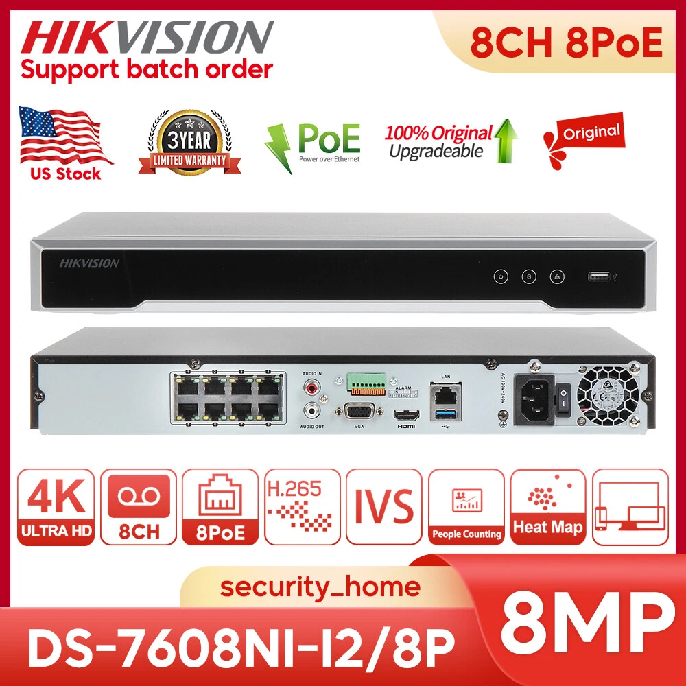 Hikvision 4K 8 Channel NVR 12MP 8CH 8POE DS-7608NI-I2/8P Network Video Recoder