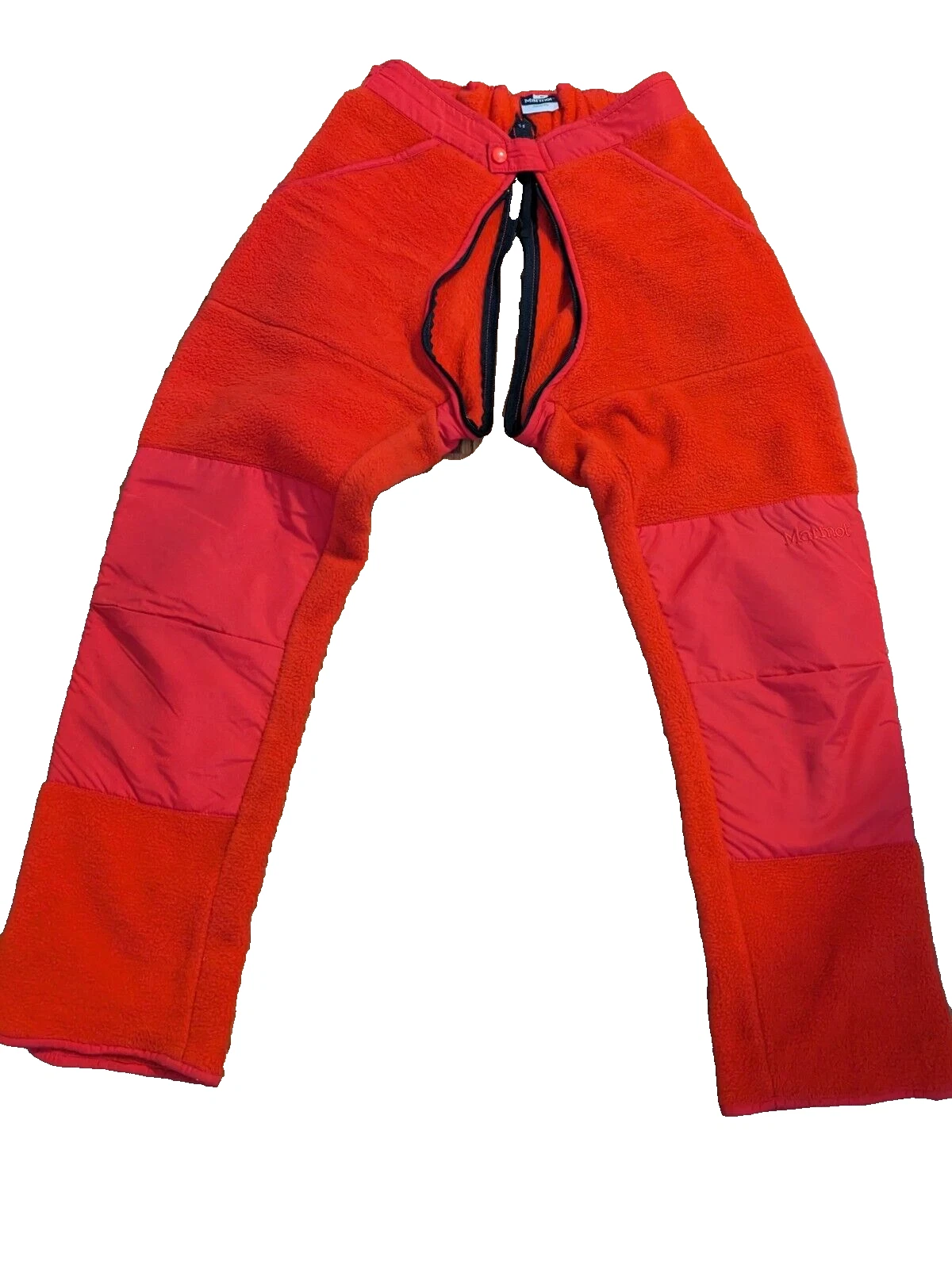 Vintage Zip Crotch Marmot Fleece Ski Snow Softshell Pants Red USA 80s 90s chaps