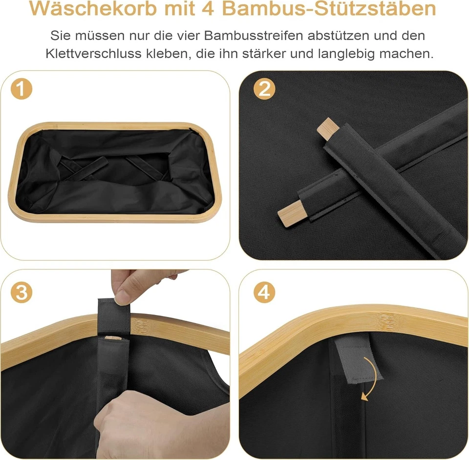 Wäschekorb Faltbar 50 Liter Wäschebox Bambus Stoff Wäsche Aufbewahrung Korb C510 - Bild 3 von 4
