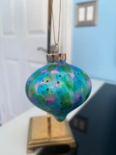 HAND BLOWN GLASS CHRISTMAS BALL ORNAMENT PINK BLUE GREEN 3  