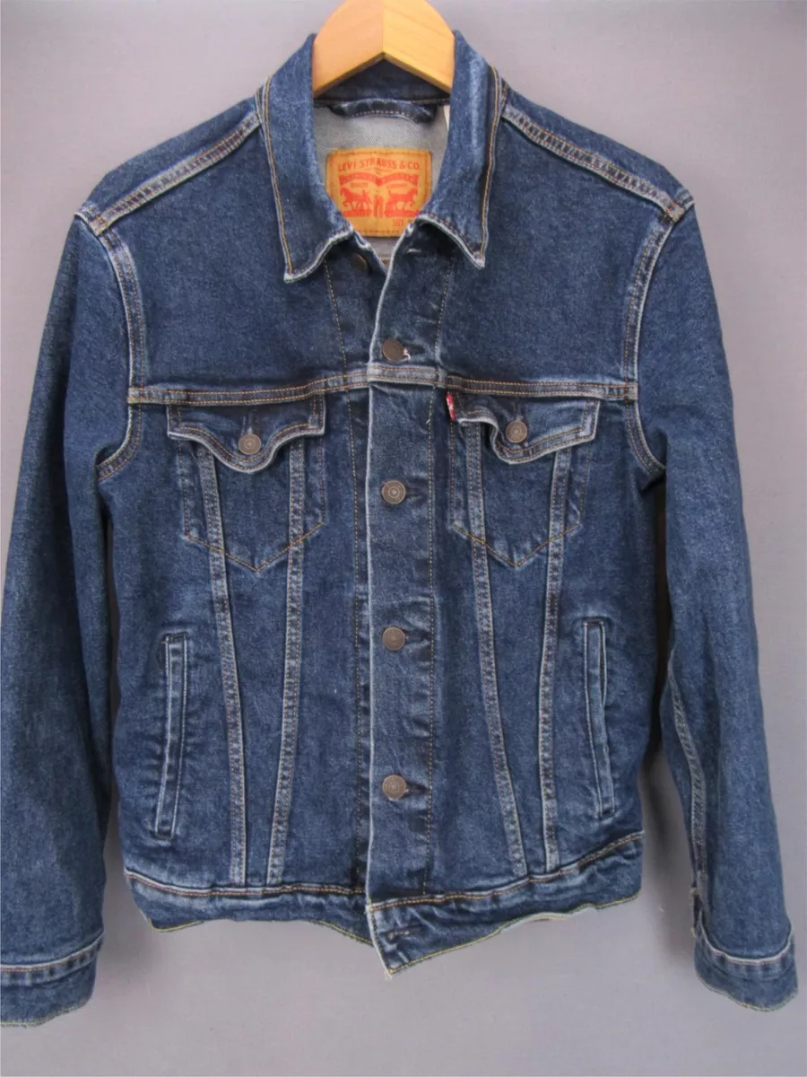 Levi\'s Dark Wash Mens Cotton Stretch Denim Jean Trucker Jacket Small | eBay