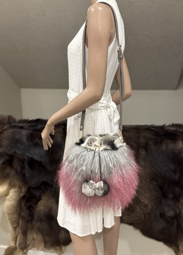 Handmade Real Mongolian Lamb Fur Drawstring Bucket Bag Includes 2 Strap Styles - Picture 4 of 15