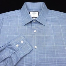 Charles Tyrwhitt Dress Shirt-16 34 Blue Green White Twill Classic Check Non-Iron