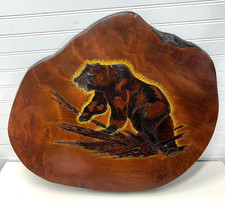 Large Wood Carved Tree Slab Bear Art