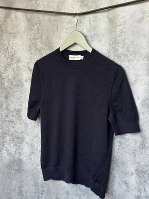 Haut pull manches courtes Tory Burch 100 % cachemire bleu marine femme taille L - Photo 1/4