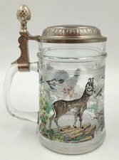 BMF Glas-Bierkrug Waldmotiv Hirsch Jagd Zinndeckel 0,5 L Bierseidel