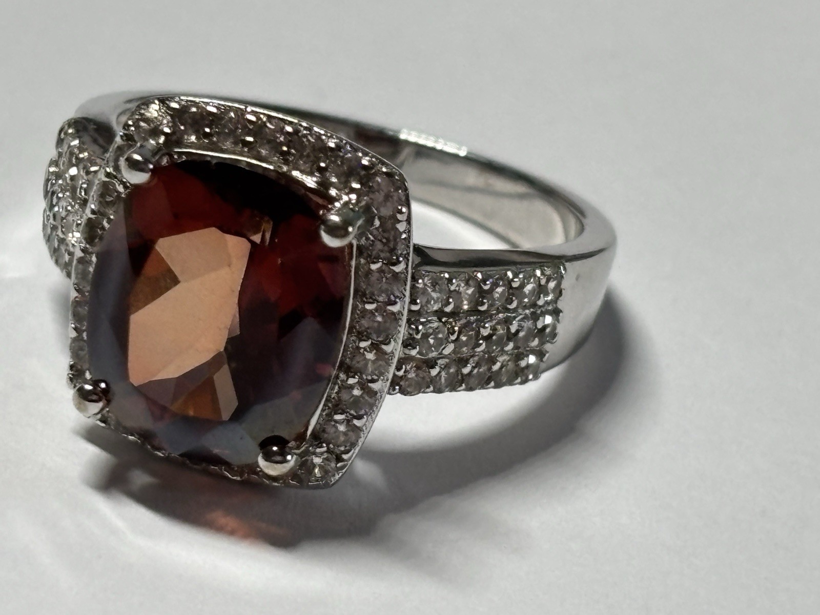 DK 925 Sterling Silver Ring Red Rectangular Stone… - image 2