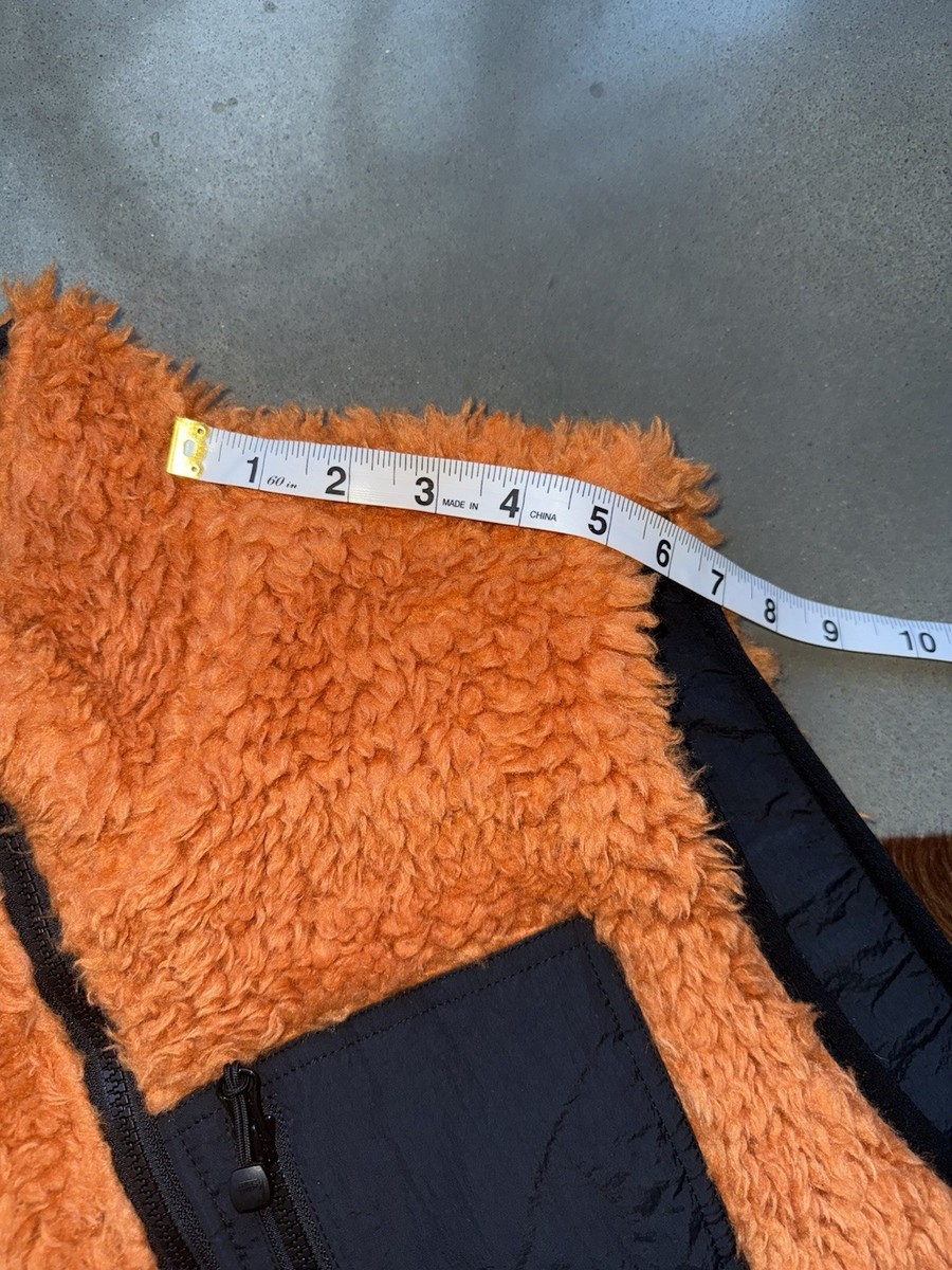 Stussy Reversible Orange Sherpa Vest Mens Size L Fleece Zip Pocket