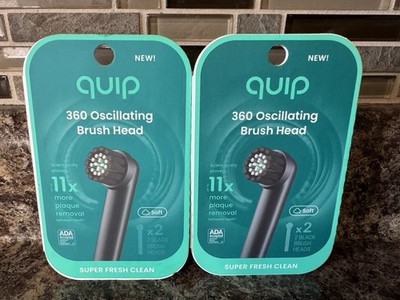New Quip 360 Oscillating Brush Head Soft Black Lot of 2 Packs (4 heads total)