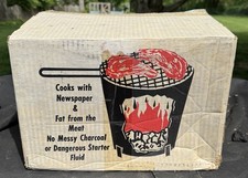 Vintage Charcoal Grill Bar B Que Bbq Burger Bucket New In Box. Wetoo Inc Texas.
