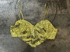 Collective Green Sequin Festival Heart Cropped Bralet Top, Size 8