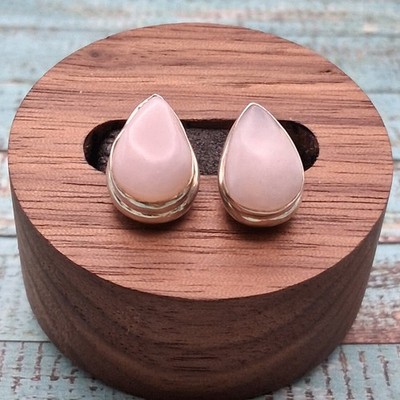 Sterling Silver Peruvian Pink Opal Stud Earrings Minimalist Southwestern Style