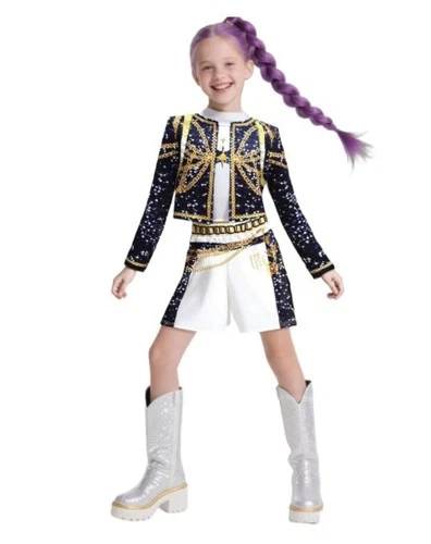 Kids Girls KPop Demon Hunters Costume Rumi Zoey Cosplay Fancy Dress Wigs-Outfits - Picture 11 of 14
