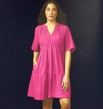 GAP Gauze Dress Relaxed Fit Soft Cotton Tiered Pink Soft Crinkle Women s S NEW