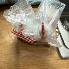 Salt And Pepper Shakers, Ceramic, Chickens In A Baskets Sitting On A Checkered C