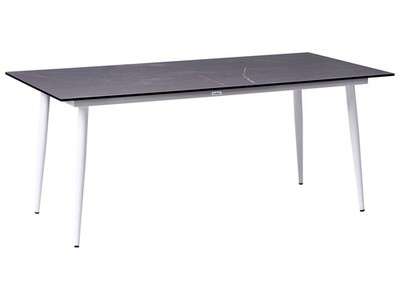 Gartentisch HPL Steinoptik dunkelgrau rechteckig 180x90 cm mit Metallgestell wei