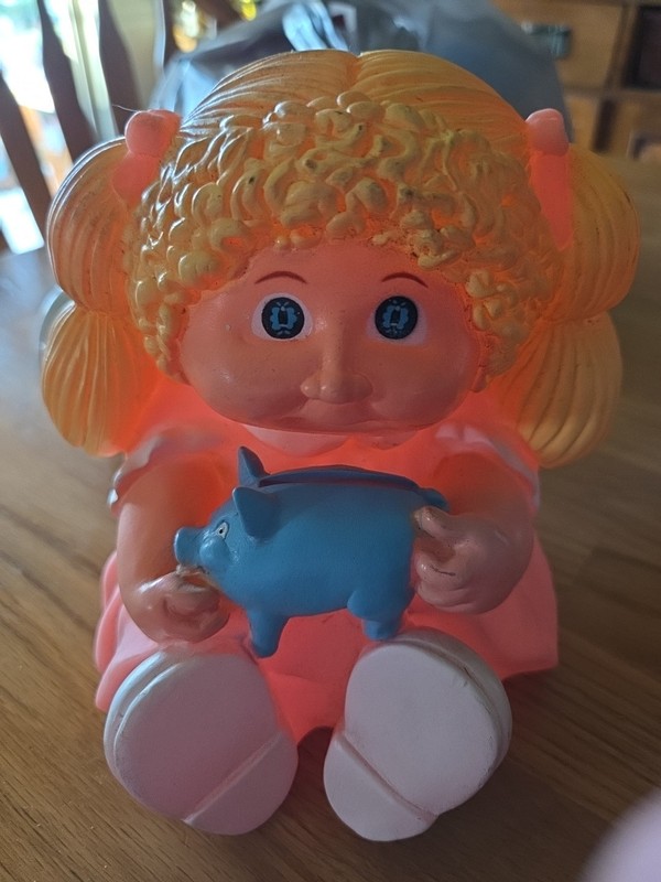 Cabbage Patch Kids Bank Doll Blonde Pink Dress Piggy Money Bank Vintage 1983 