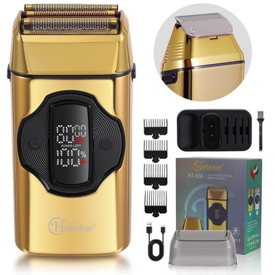 Hatteker Herren Folienrasierer 3 Geschwindigkeitsstufen mit Ladebasis Gold
