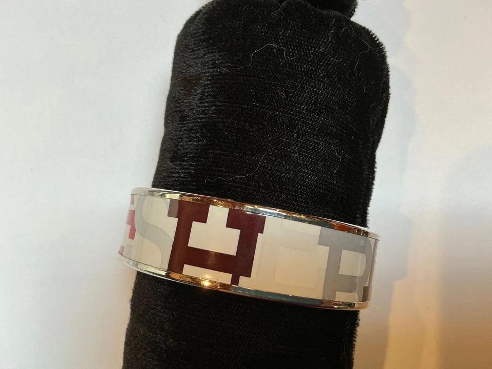 HERMES Enamel PM 65 Wide Bangle Bracelet Palladium rim - Image 2 of 4