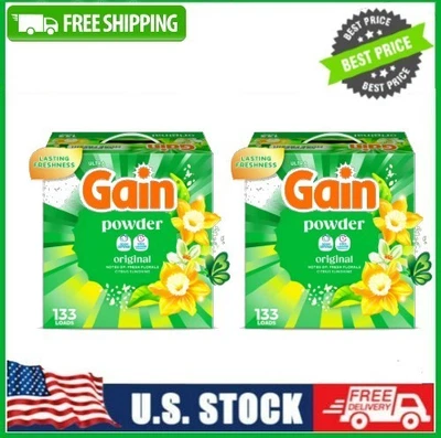 2 Box Gain Powder Laundry Detergent, Original Scent, 123 oz, 133 Loads Box