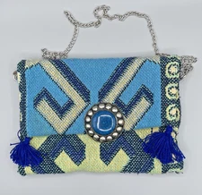 Boho Festival Crossbody Bag – Woven Global Zip Purse w/ Gemstone & Tassels