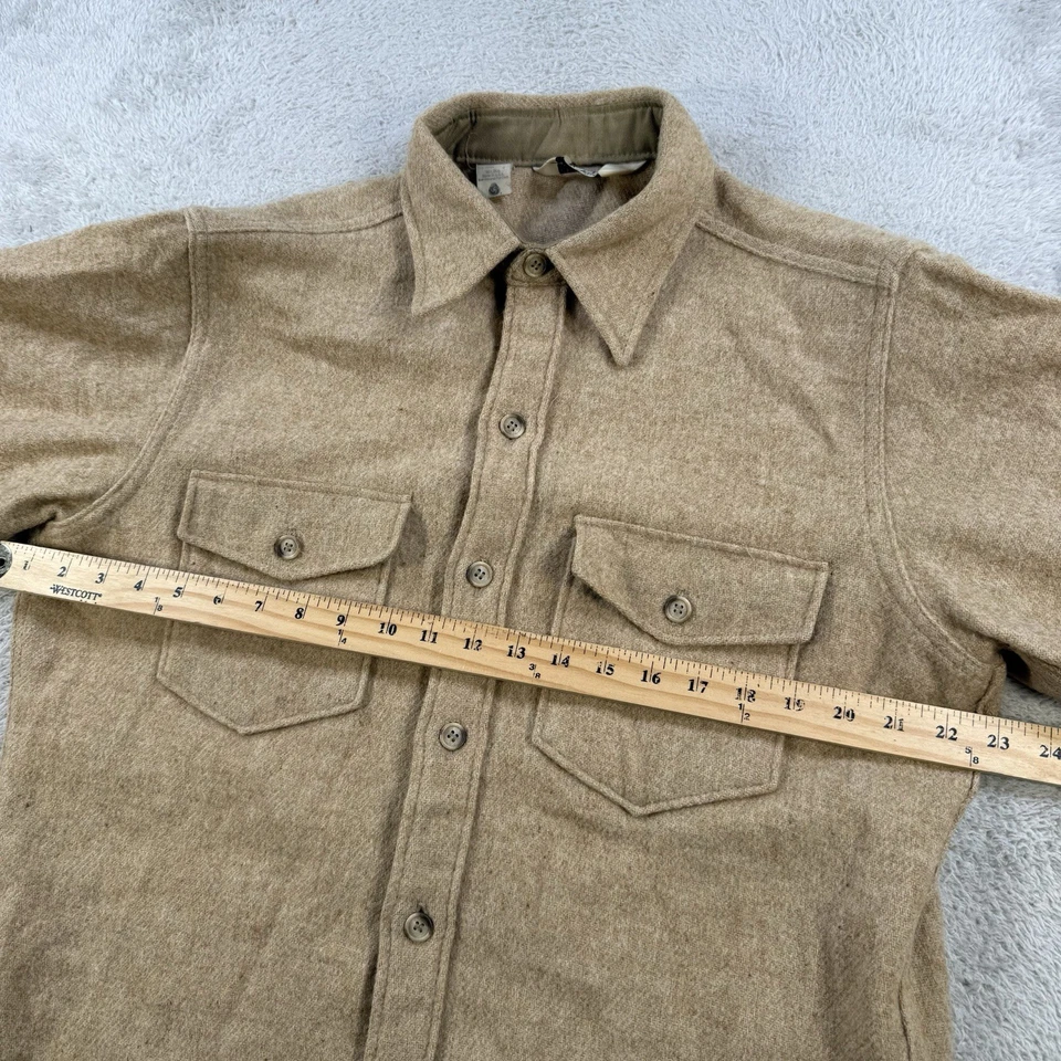 VTG Woolrich Shirt Jacket Mens Large Khaki Tan Twill Mackinaw Shacket Made USA - Image 4 of 4