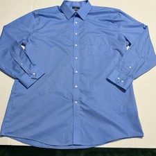 Stafford Travel Easy-Care Broadcloth Fitted Dress Shirt Blue 18 34/35 Cotton Bl  