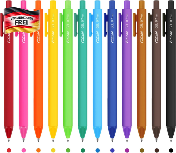 Yisan Gelschreiber,Einziehbarer Kugelschreiber Bunt,Gelstifte 12 Farben | 0,7 Mm-image
