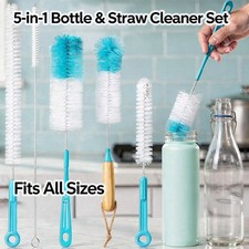 US Nylon Bottle Brush Cleaner Bottle Tube Pipe Small Long Cleaning 5Pcs Set