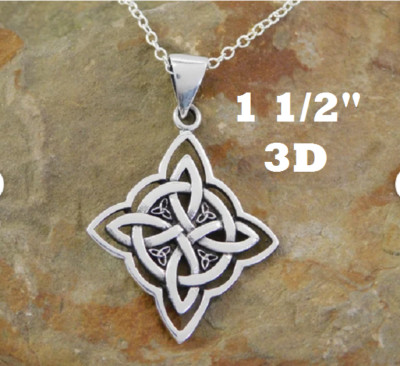 WITCHES KNOT CELTIC IRISH PAGAN Pendant On 925 Sterling Silver Plated 18'' Chain